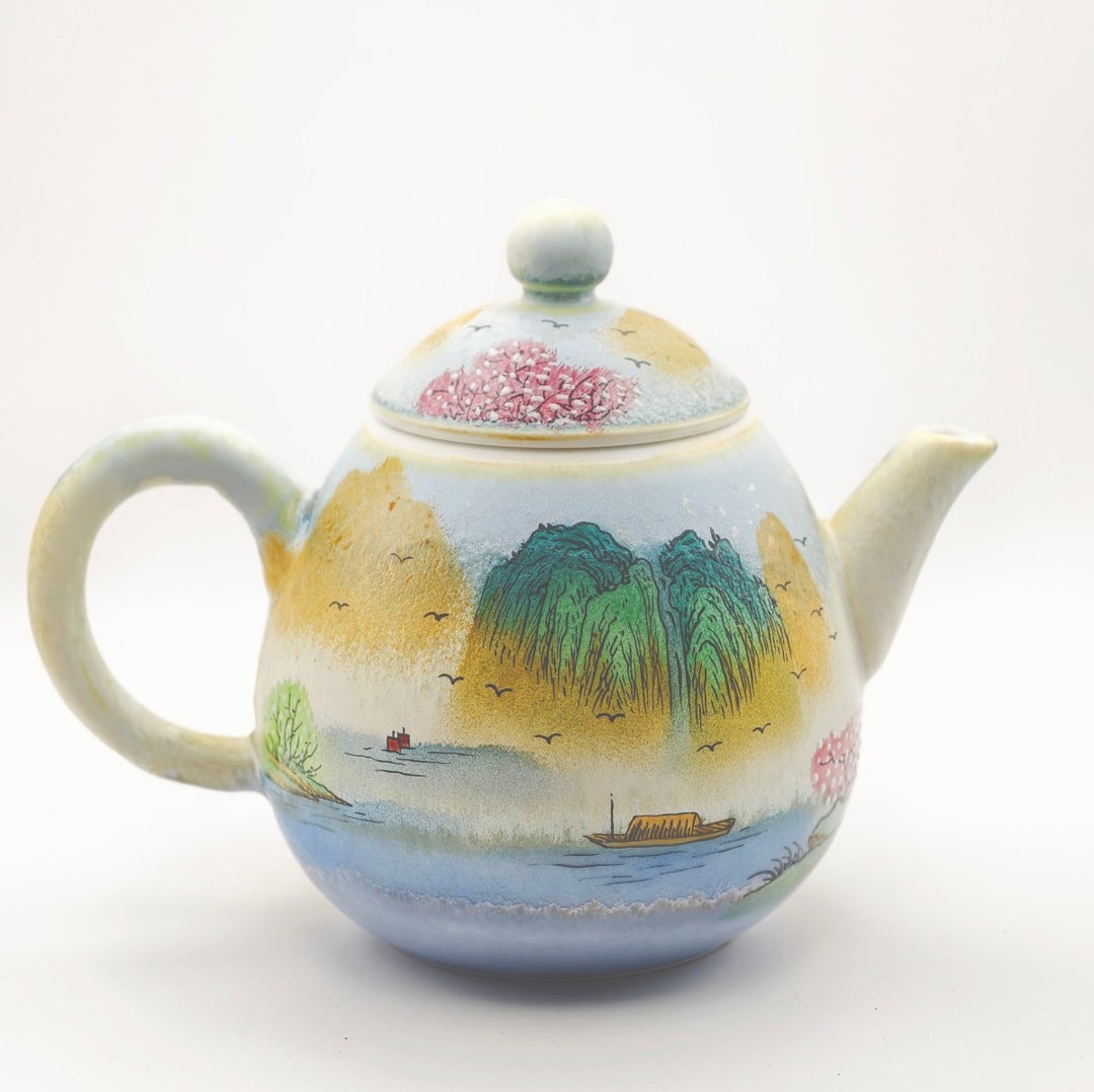 Jingdezhen Hand-Painted "Riverside Pavilion" Teapot - 160ml - Tea and Whisk
