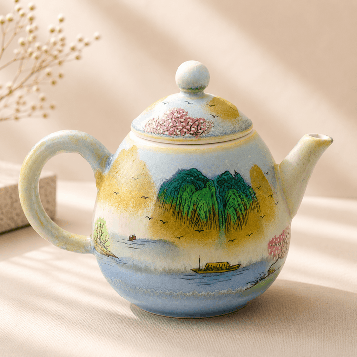 Jingdezhen Hand-Painted "Riverside Pavilion" Teapot - 160ml - Tea and Whisk