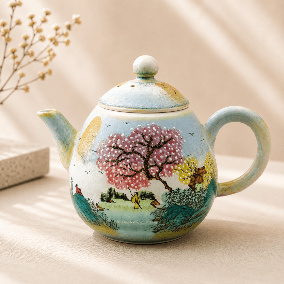 Jingdezhen Hand-Painted "Riverside Pavilion" Teapot - 160ml - Tea and Whisk