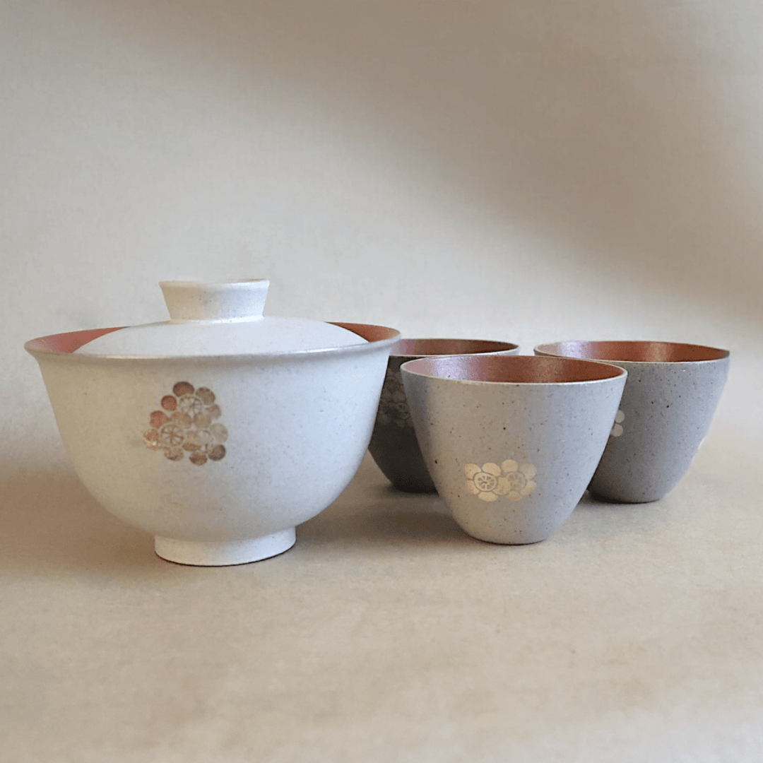 Jingdezhen Handcrafted "Blossom Luster" Gaiwan and Teacups - Tea and Whisk