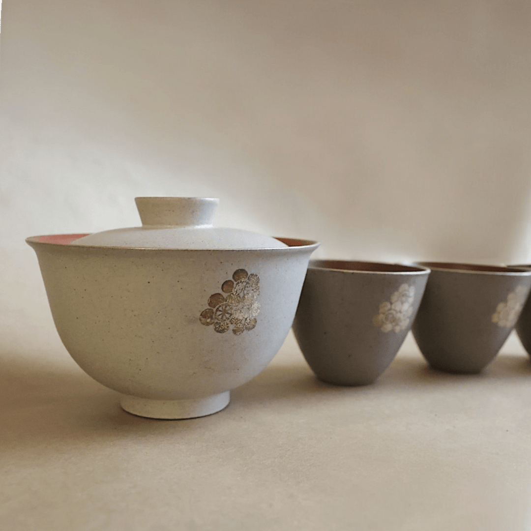 Jingdezhen Handcrafted "Blossom Luster" Gaiwan and Teacups - Tea and Whisk