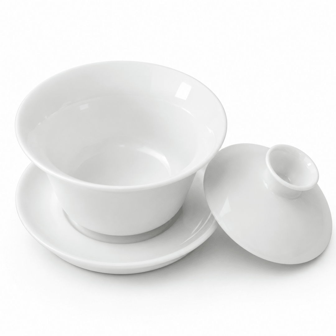 Jingdezhen “Horseshoe” Pure White Jade Porcelain Gaiwan - Tea and Whisk