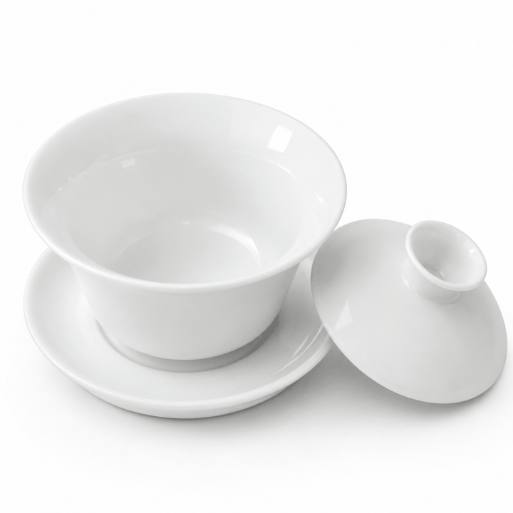Jingdezhen “Horseshoe” Pure White Jade Porcelain Gaiwan - Tea and Whisk