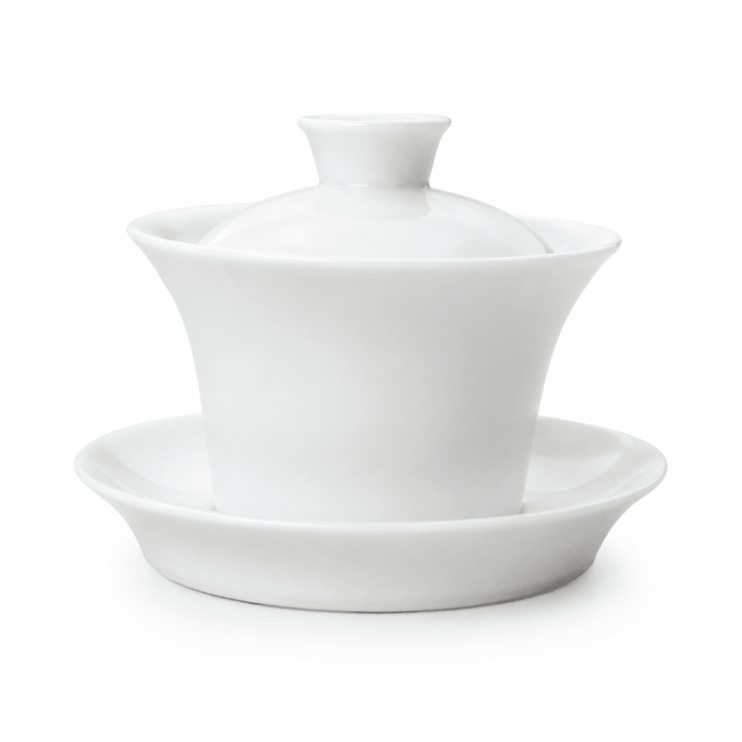 Jingdezhen “Horseshoe” Pure White Jade Porcelain Gaiwan - Tea and Whisk