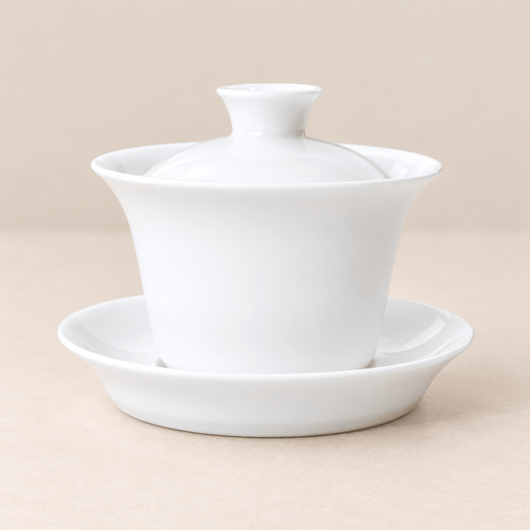Jingdezhen “Horseshoe” Pure White Jade Porcelain Gaiwan - Tea and Whisk