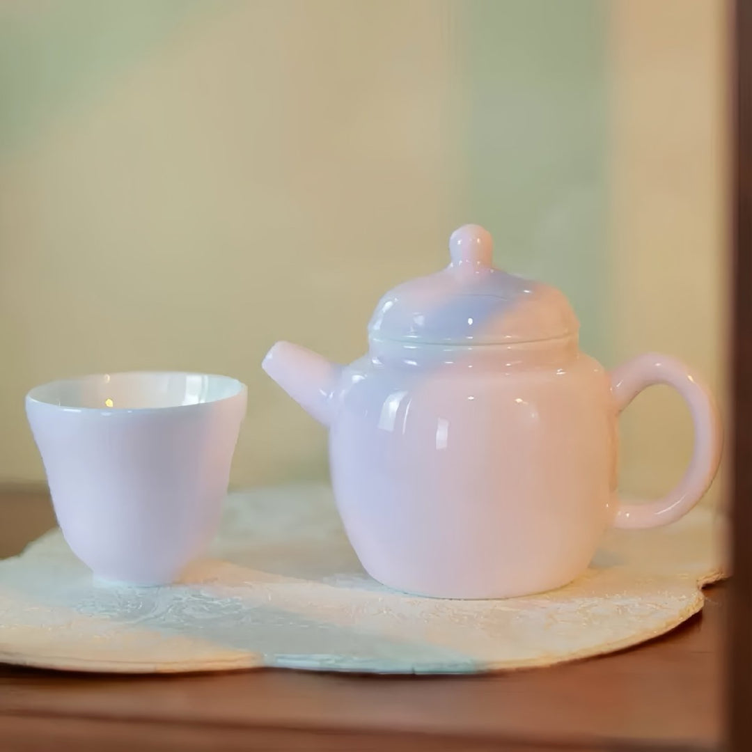 Jingdezhen “Moonlit Tulip” Pink Butter Jade Teapot and Teacups collection - Tea and Whisk
