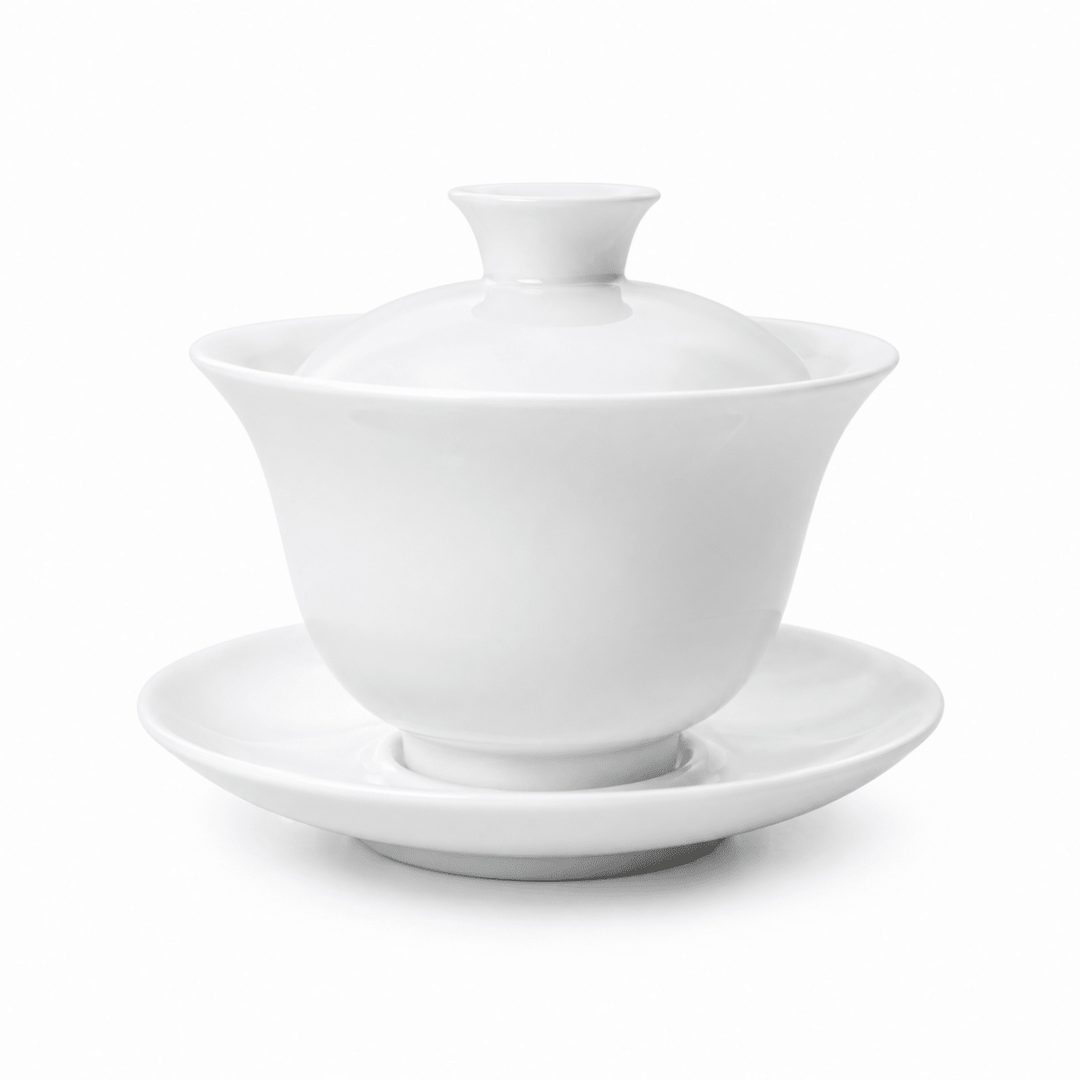 Jingdezhen “Peony Bell” Pure White Jade Porcelain Gaiwan - Tea and Whisk