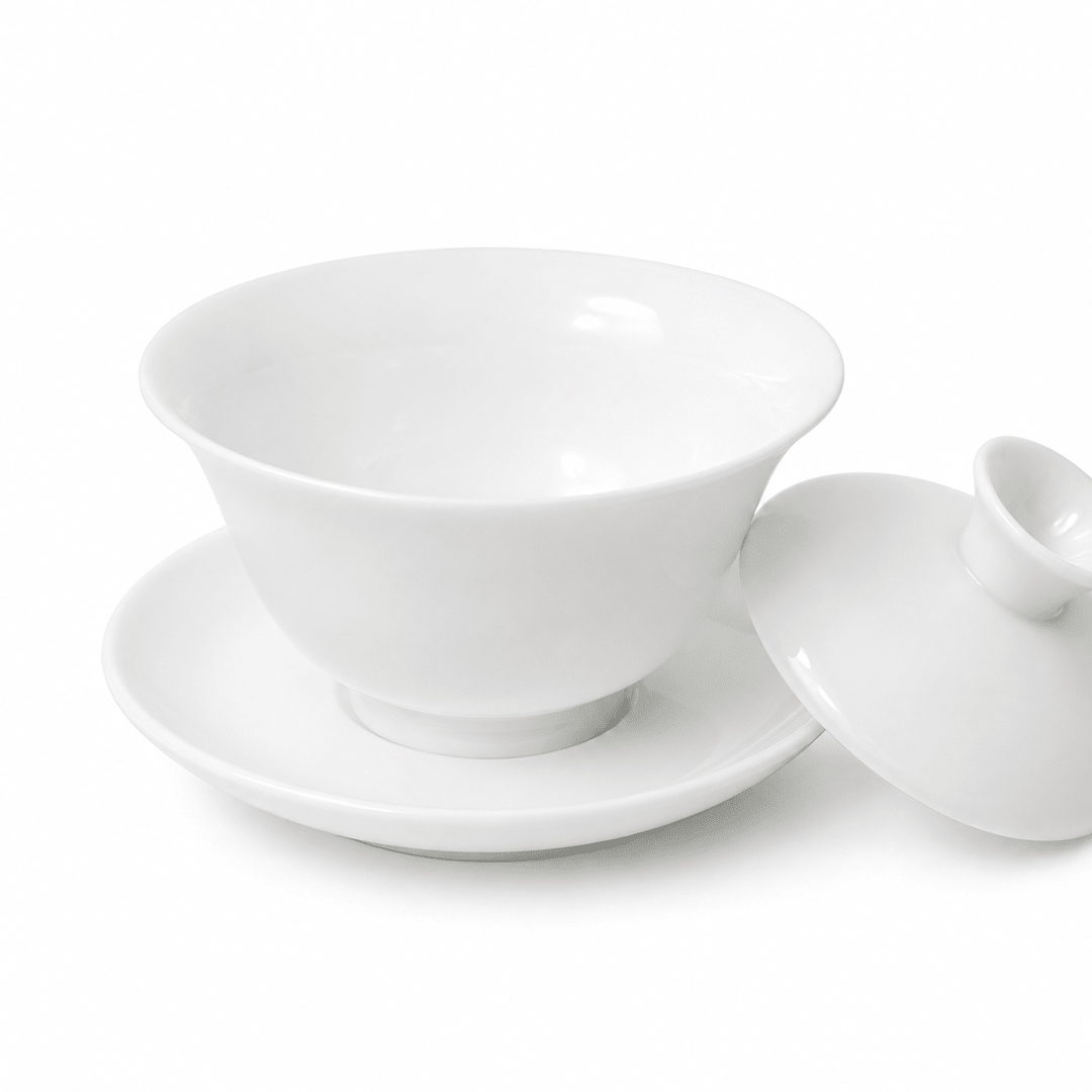Jingdezhen “Peony Bell” Pure White Jade Porcelain Gaiwan - Tea and Whisk