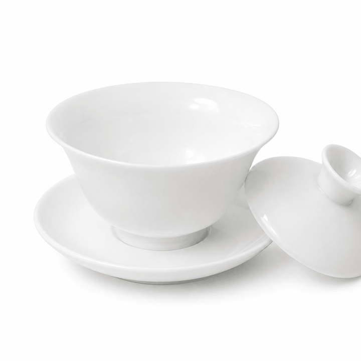 Jingdezhen “Peony Bell” Pure White Jade Porcelain Gaiwan - Tea and Whisk