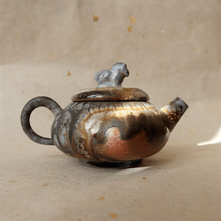 Jingdezhen Wood - Fired Animal Teapot - Tea and Whisk