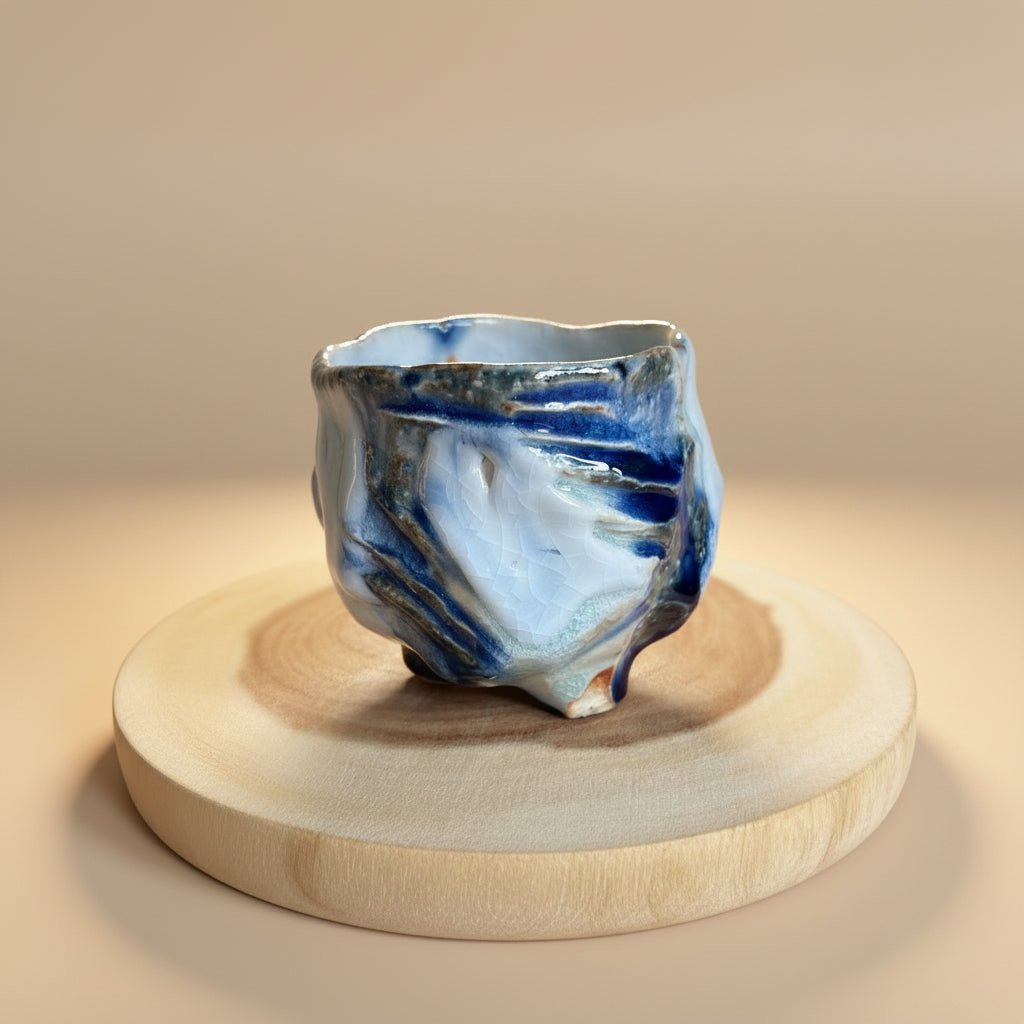 Jingdezhen Wood-Fired Blue&White Flowing Glazed Teacups Collection - Tea and Whisk