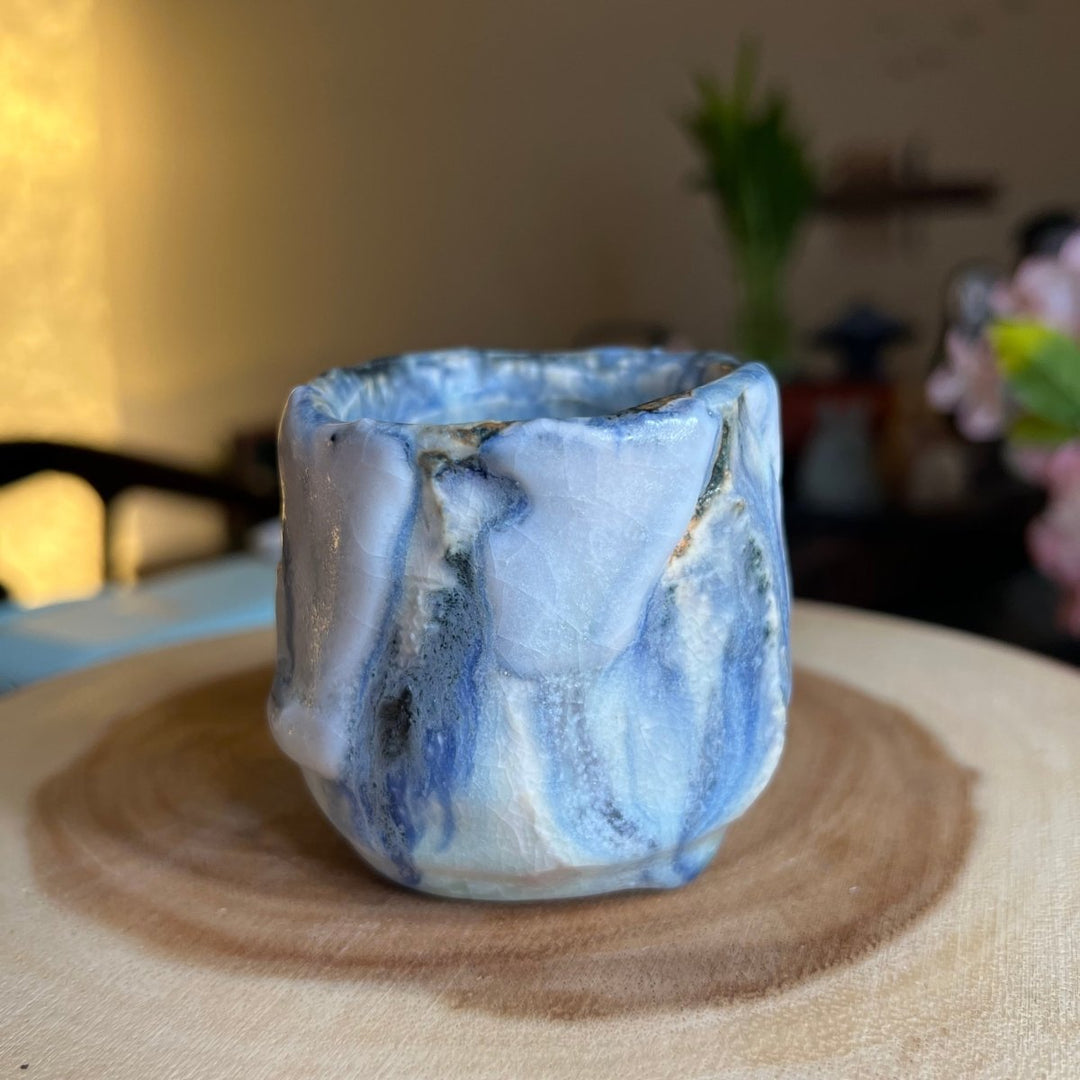 Jingdezhen Wood-Fired Blue&White Flowing Glazed Teacups Collection - Tea and Whisk