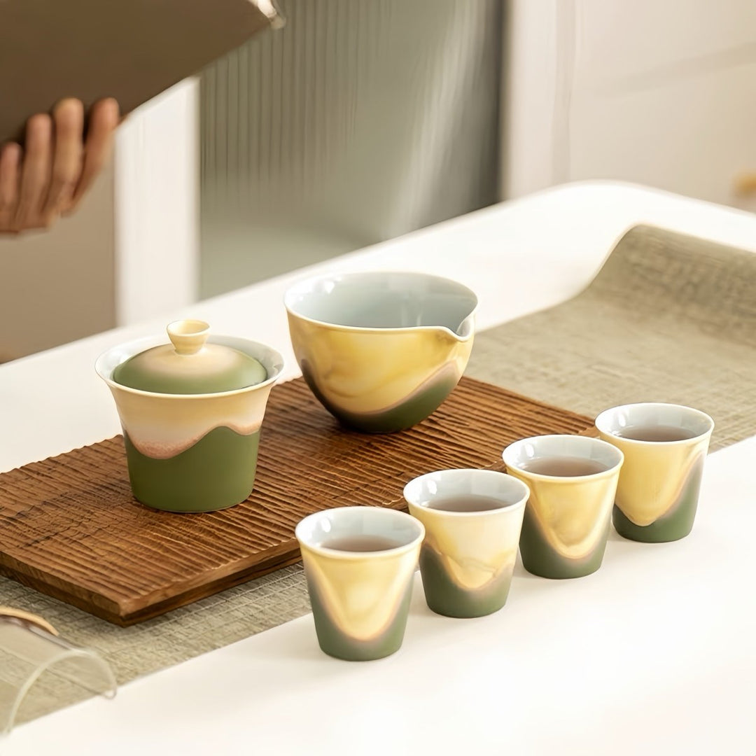 Kiln - Change Glazed Gongfu Tea Set - Mist Mountain Collection - Tea and Whisk