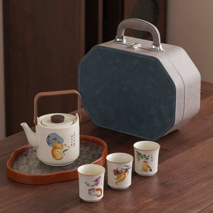 Lazy Cat - Ru Kiln Clay Big Teapot Journey Set - Tea and Whisk