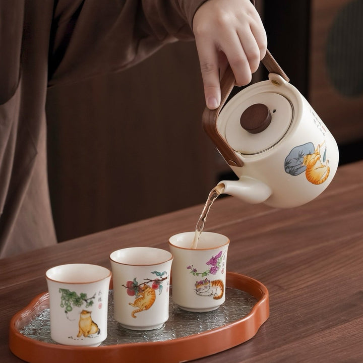 Lazy Cat - Ru Kiln Clay Big Teapot Journey Set - Tea and Whisk