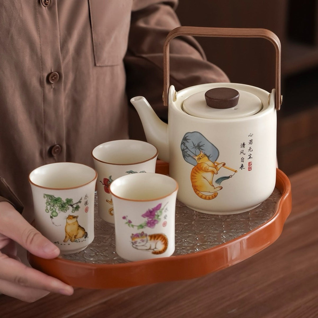Lazy Cat - Ru Kiln Clay Big Teapot Journey Set - Tea and Whisk