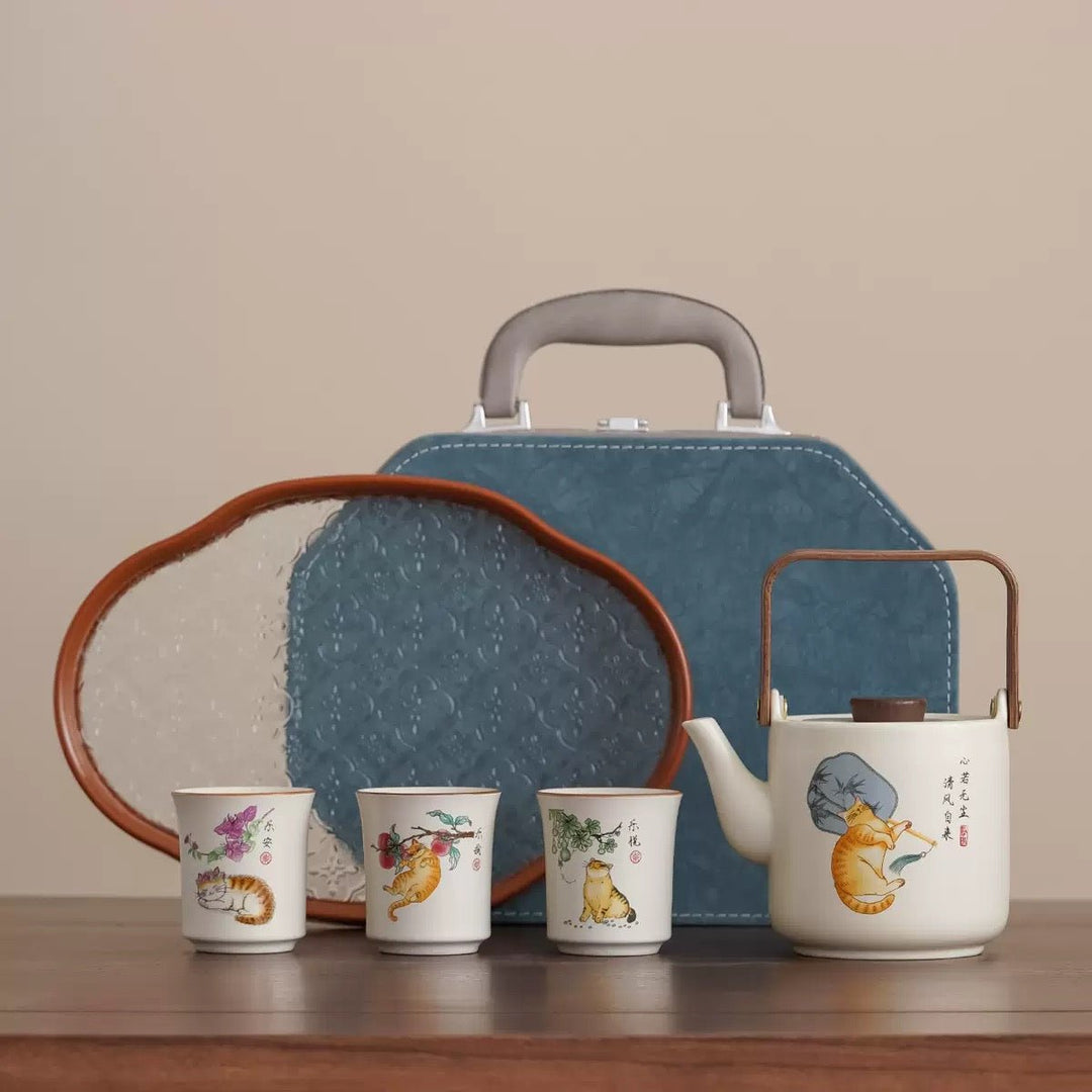 Lazy Cat - Ru Kiln Clay Big Teapot Journey Set - Tea and Whisk