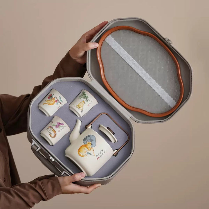 Lazy Cat - Ru Kiln Clay Big Teapot Journey Set - Tea and Whisk