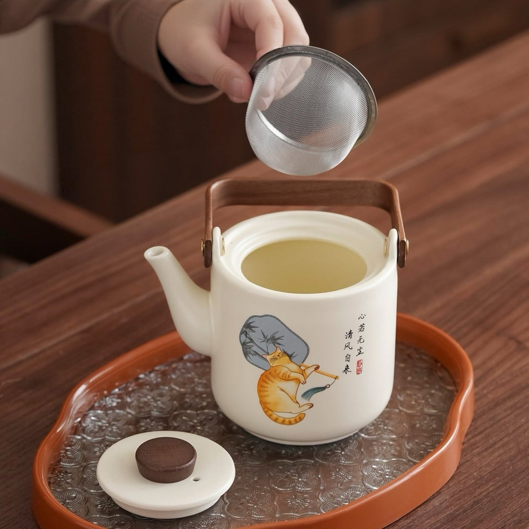 Lazy Cat - Ru Kiln Clay Big Teapot Journey Set - Tea and Whisk