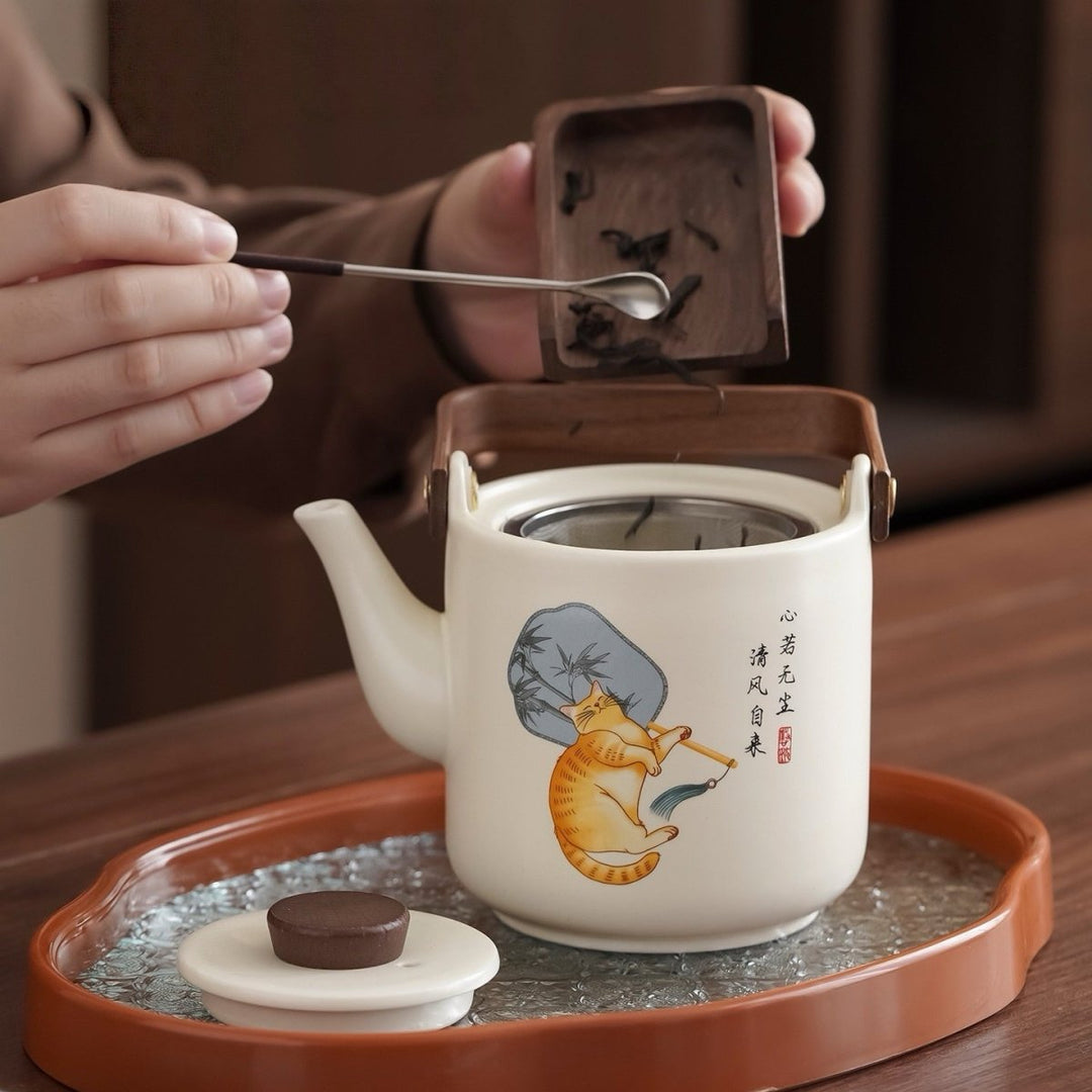Lazy Cat - Ru Kiln Clay Big Teapot Journey Set - Tea and Whisk