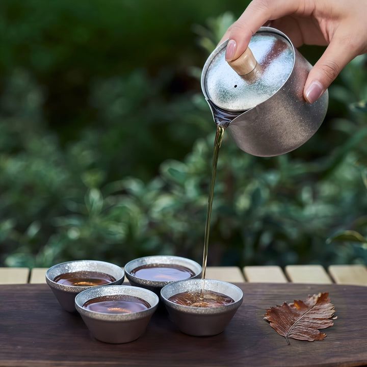 Lifetime Double - wall Silver Titanium Travel Tea Set - Tea and Whisk