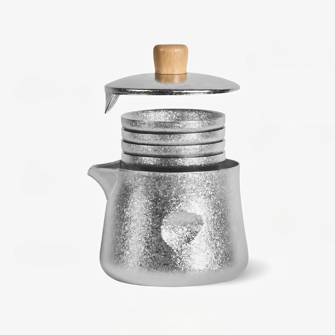 Lifetime Double - wall Silver Titanium Travel Tea Set - Tea and Whisk