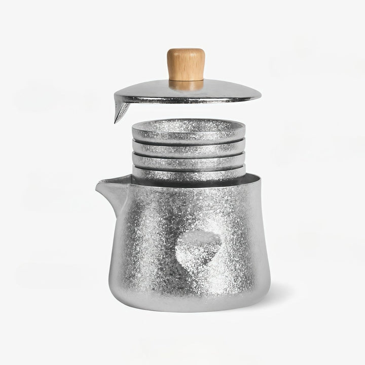 Lifetime Double - wall Silver Titanium Travel Tea Set - Tea and Whisk