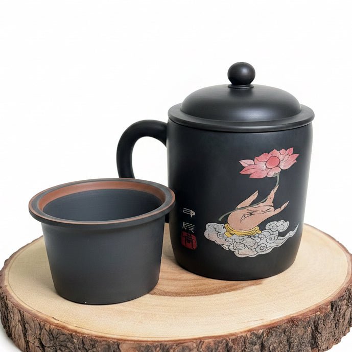 Lotus Reverie - Jianshui Handcrafted Office Tea Mug with Strainer&Lid - Tea and Whisk