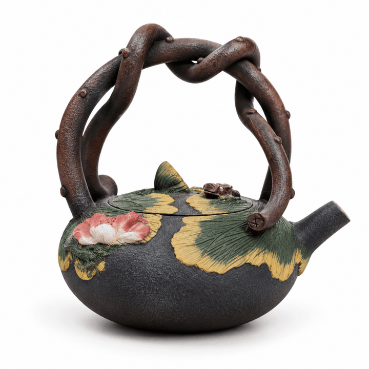 Lotus Vine Harmony-Master Handmade Jianshui Teapot - Tea and Whisk