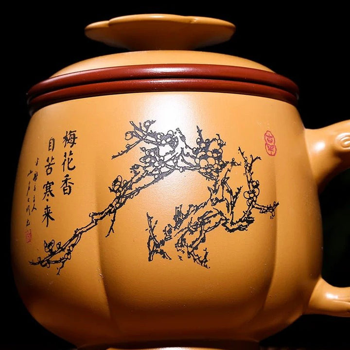 Master Zhou Yixing Premium Yellow Clay Mug Set - Tea and Whisk
