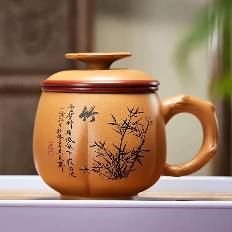 Master Zhou Yixing Premium Yellow Clay Mug Set - Tea and Whisk