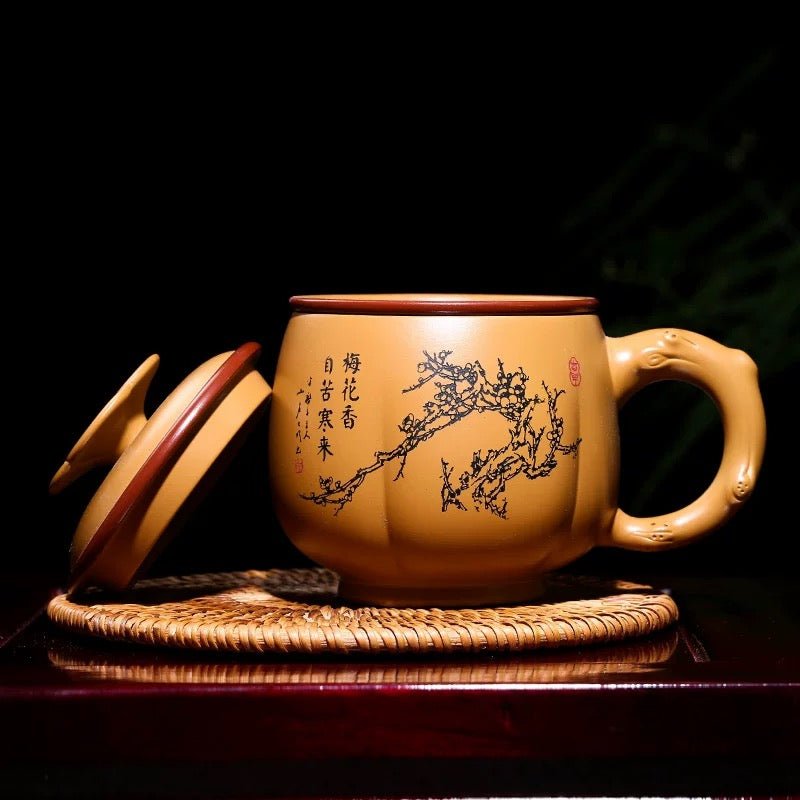 Master Zhou Yixing Premium Yellow Clay Mug Set - Tea and Whisk