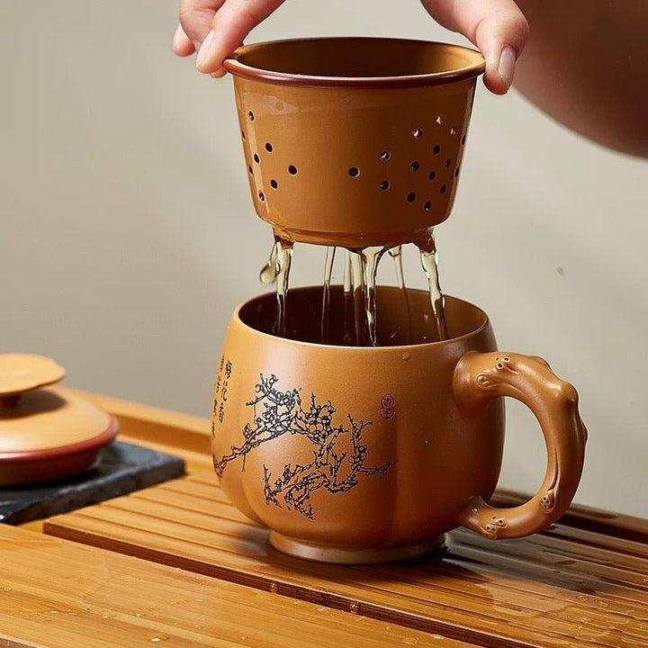 Master Zhou Yixing Premium Yellow Clay Mug Set - Tea and Whisk
