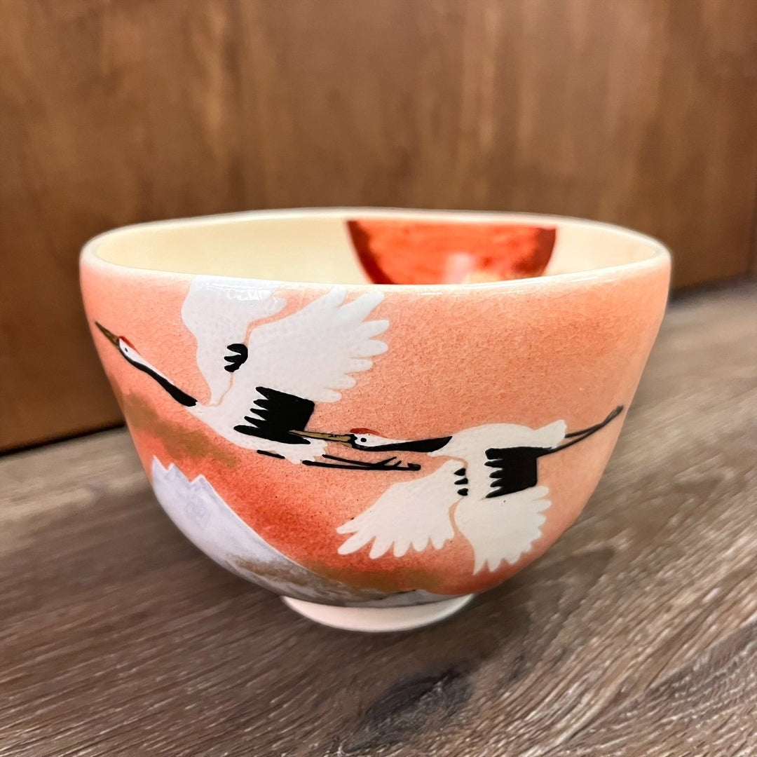 Matcha Bowl Kyoyaki - Cranes - Tea and Whisk