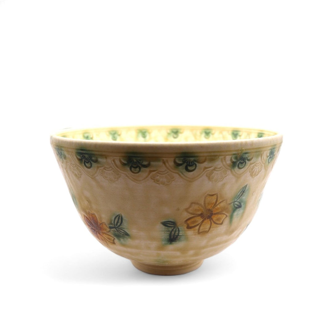 Matcha Bowl Kyoyaki - Handpainted Hanaka Chawan - Tea and Whisk