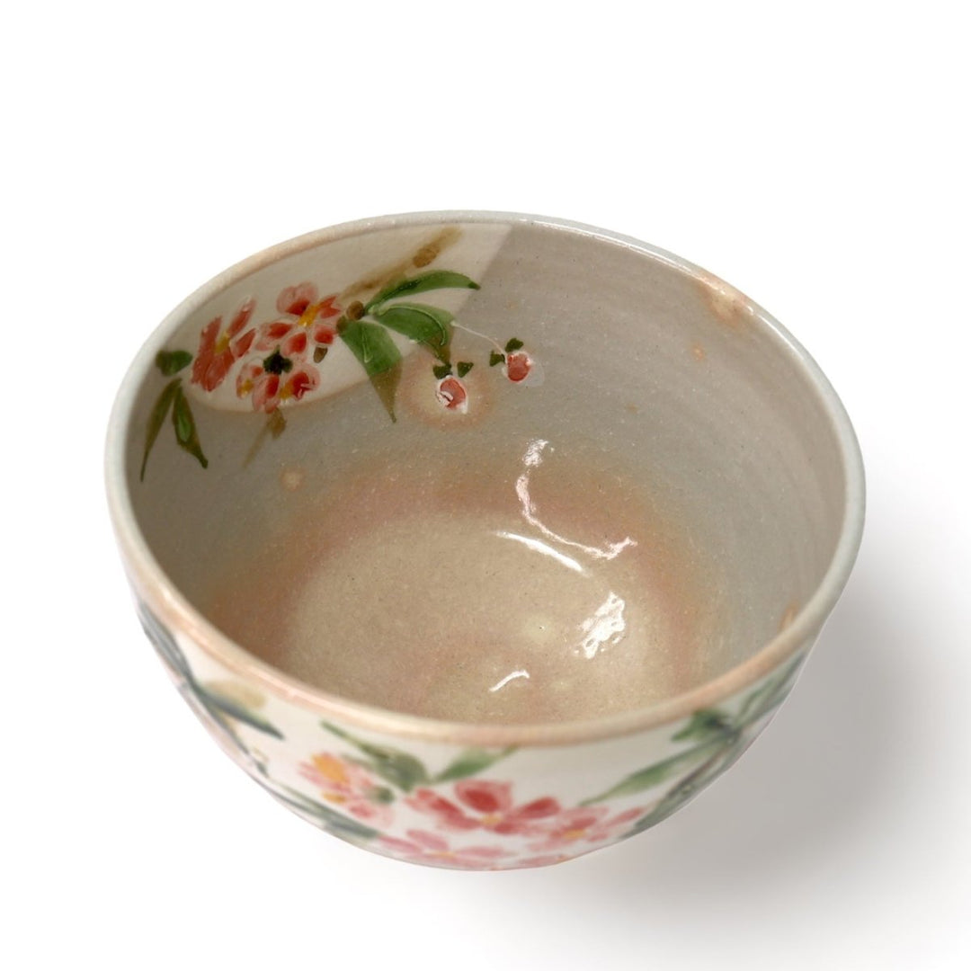 Matcha Bowl Kyoyaki - Handpainted Sakura Chawan - Tea and Whisk