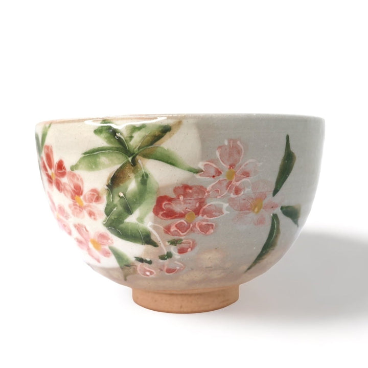 Matcha Bowl Kyoyaki - Handpainted Sakura Chawan - Tea and Whisk