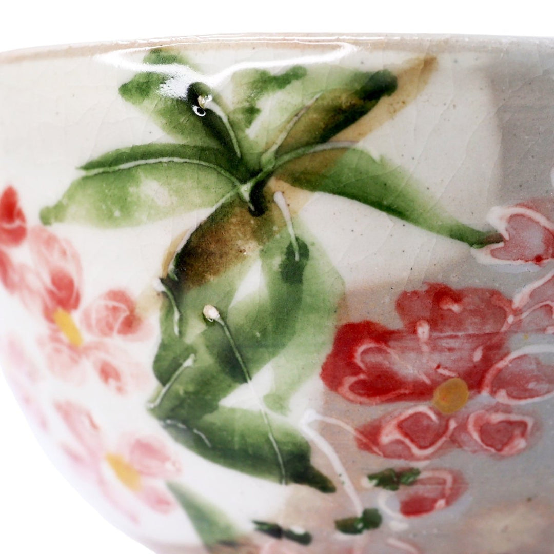 Matcha Bowl Kyoyaki - Handpainted Sakura Chawan - Tea and Whisk