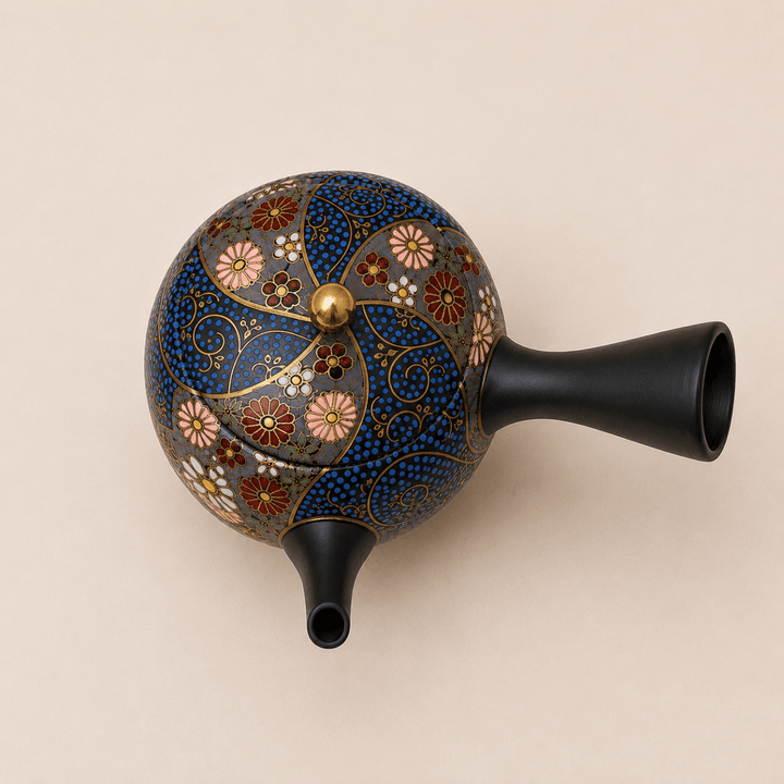 Midnight Bloom -Japanese Tokoname Master Hand-painted Kyusu - Tea and Whisk