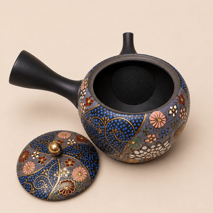 Midnight Bloom -Japanese Tokoname Master Hand-painted Kyusu - Tea and Whisk