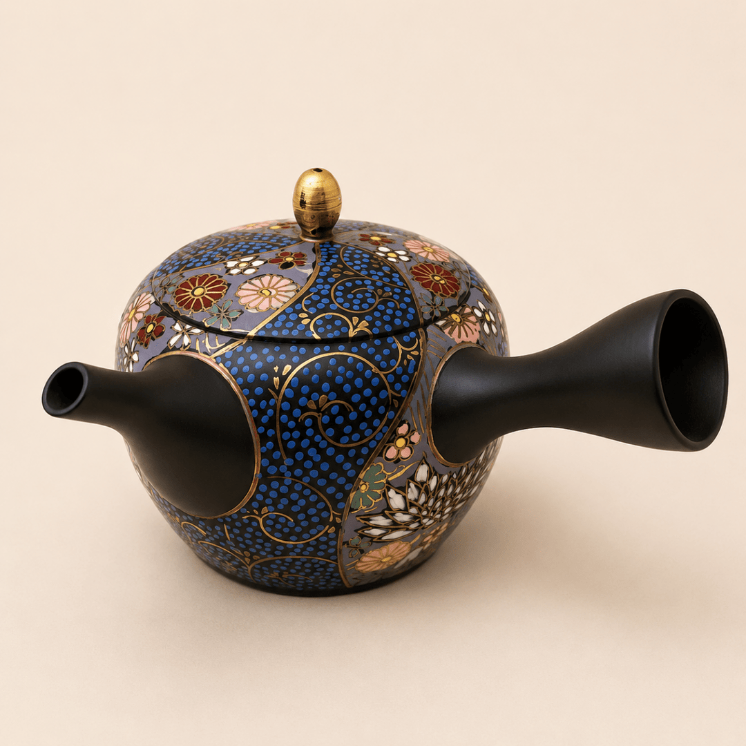 Midnight Bloom -Japanese Tokoname Master Hand-painted Kyusu - Tea and Whisk