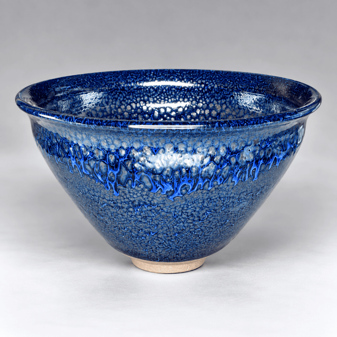 Midnight Blue Crystal Chawan - Kyoyaki Tenmoku Japanese Handmade Matcha Bowl - Tea and Whisk