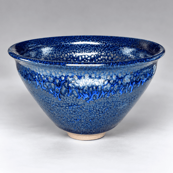 Midnight Blue Crystal Chawan - Kyoyaki Tenmoku Japanese Handmade Matcha Bowl - Tea and Whisk