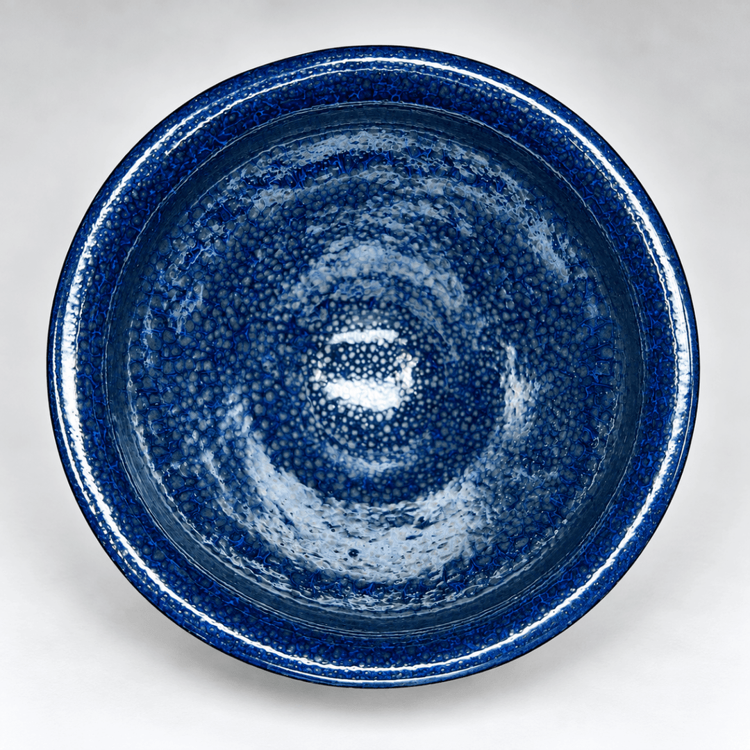 Midnight Blue Crystal Chawan - Kyoyaki Tenmoku Japanese Handmade Matcha Bowl - Tea and Whisk
