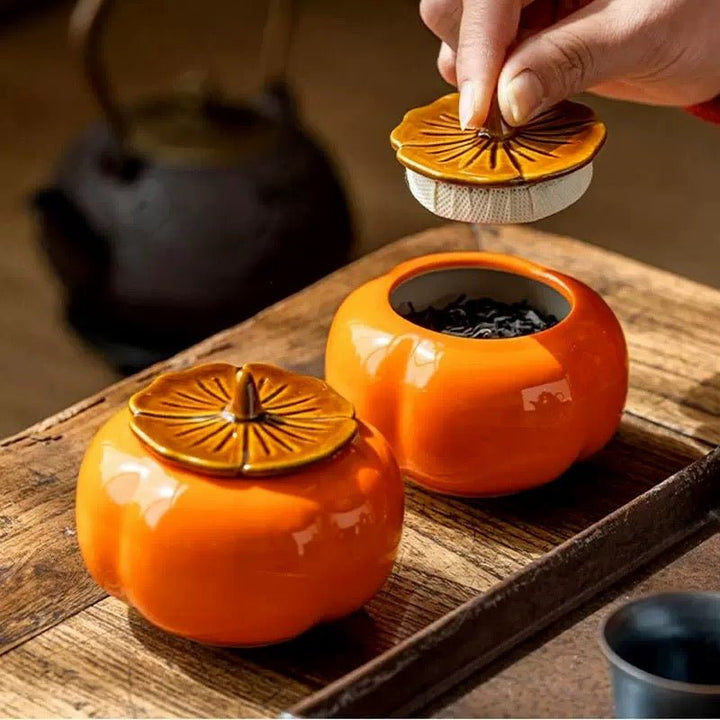 Orange Persimmon Ceramic Canister - Tea and Whisk