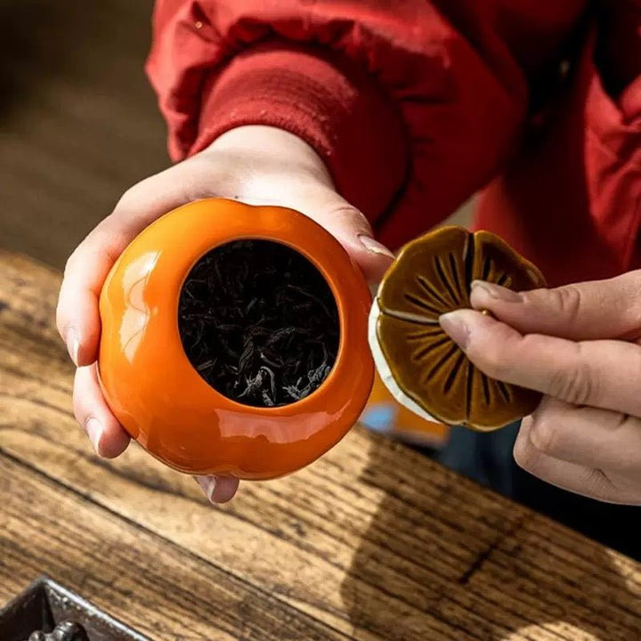 Orange Persimmon Ceramic Canister - Tea and Whisk