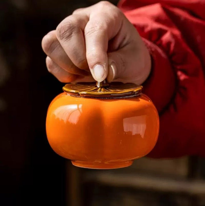 Orange Persimmon Ceramic Canister - Tea and Whisk