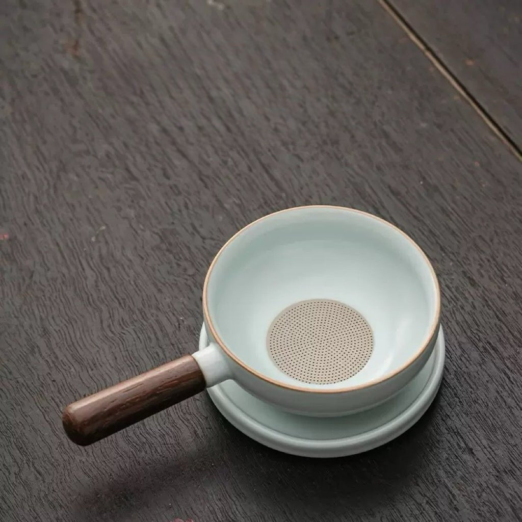 Pan Style Tea Strainer with Plate - Tea and Whisk