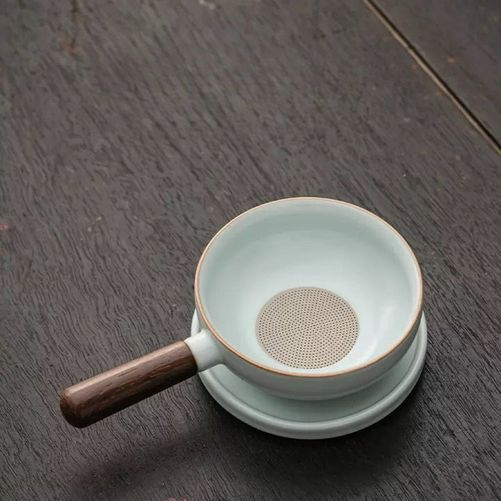 Pan Style Tea Strainer with Plate - Tea and Whisk