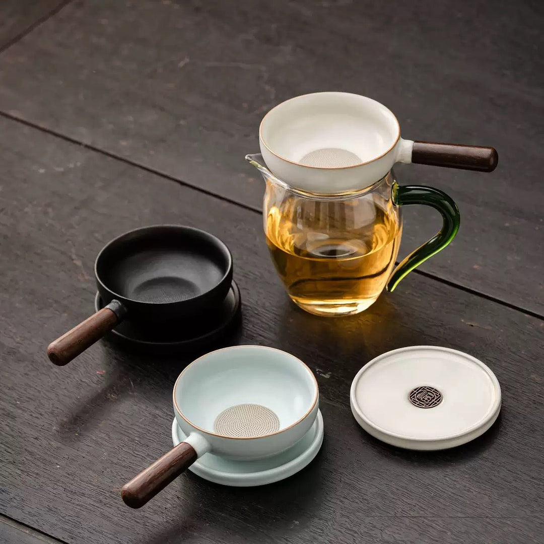 Pan Style Tea Strainer with Plate - Tea and Whisk